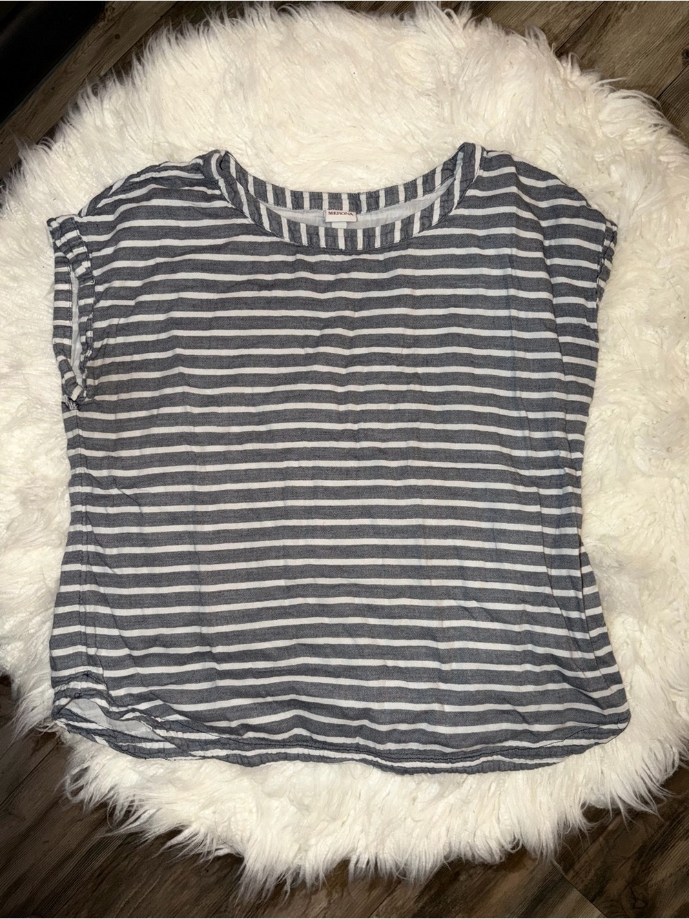 MERONA // Light Blue & White Striped Cap Sleeve Top // Size XXL